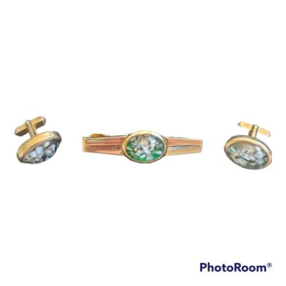 Anson 60s Vintage Confetti Lucite Cufflinks & Tie Bar - Picture 4 of 7